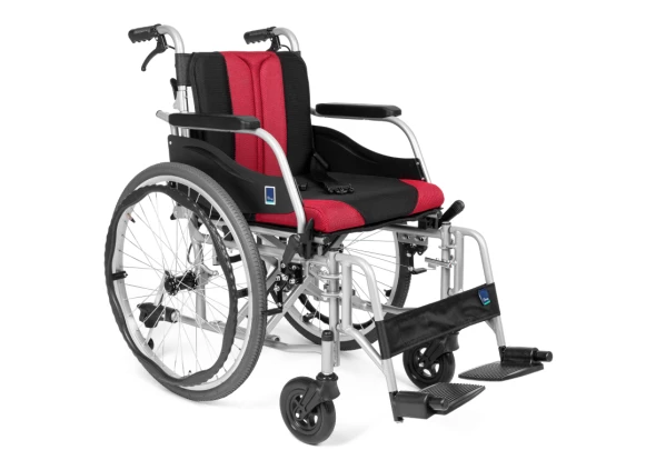 Wózki inwalidzkie - Aluminiowy wózek inwalidzki z łamanym oparciem i odpinaną tapicerką - Premium-TIM